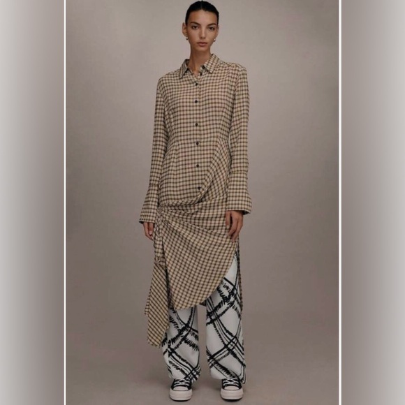 TOPSHOP Asymmetric Midi Dress, Plaid, Button-down, Cuffs, Women’s US 6 - Picture 3 of 15